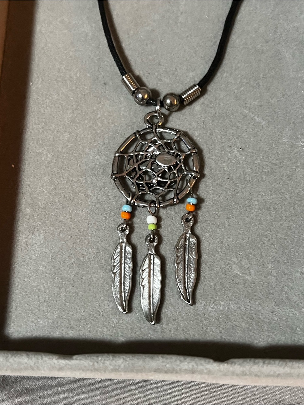 Silver tone Dreamcatcher Pendant Necklace with Multicolor Beads (unisex)